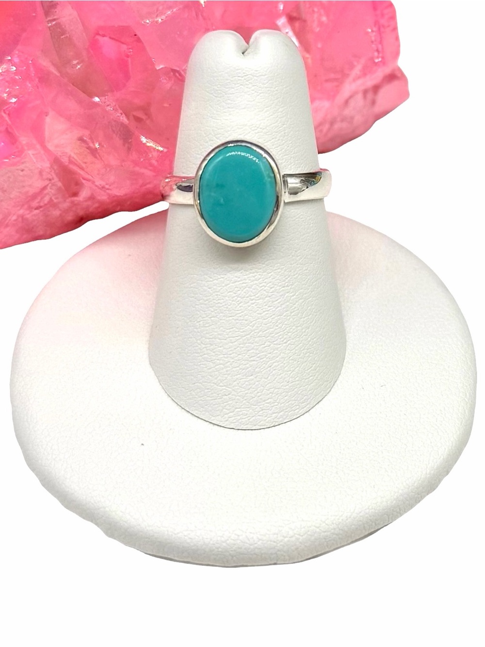 Aztec Mountain Turquoise Ring Size 6 Solid 925 Sterling Silver Oval Stone